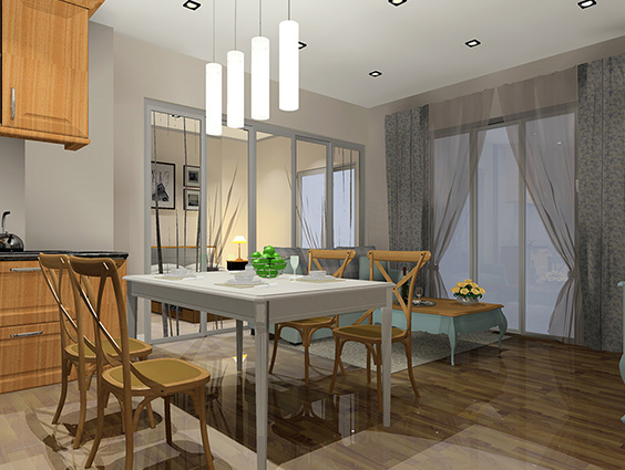 A 3d design of a dining room